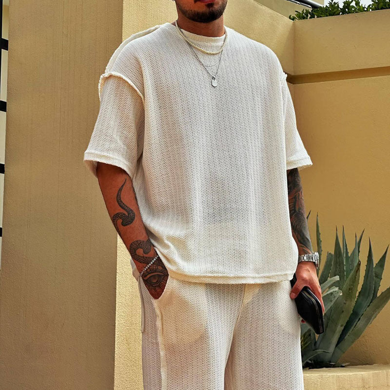 Men's Athletic Wear Set - Soft Cotton T-Shirt and Shorts