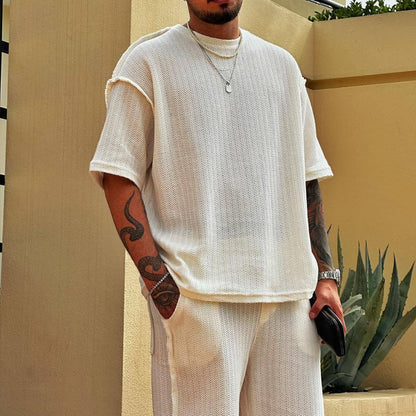 Men's Athletic Wear Set - Soft Cotton T-Shirt and Shorts