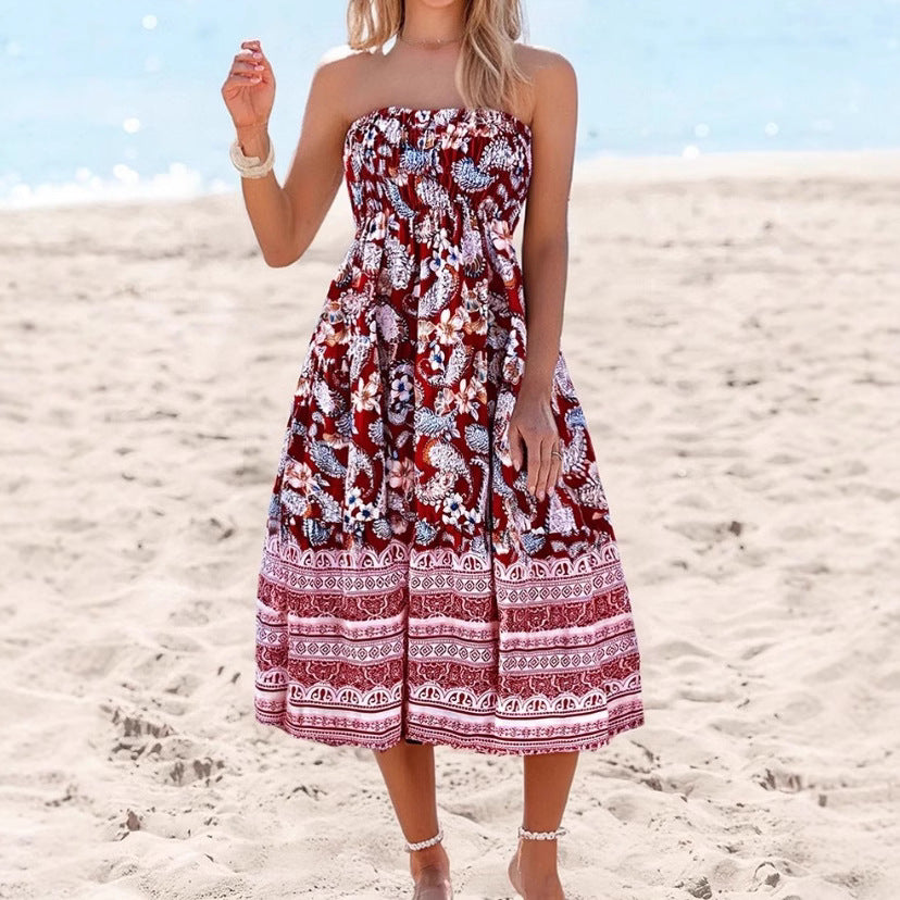 Comfortable Floral Strapless Midi Dress for Women