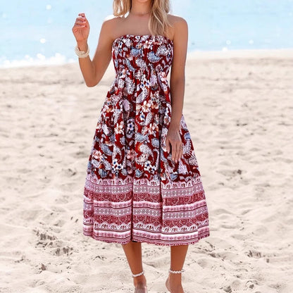 Comfortable Floral Strapless Midi Dress for Women