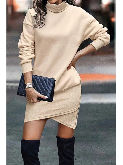 Casual Women's Knit Dress with High Neckline