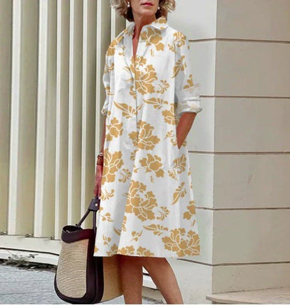 Casual Floral Print Shirt Dress for Women