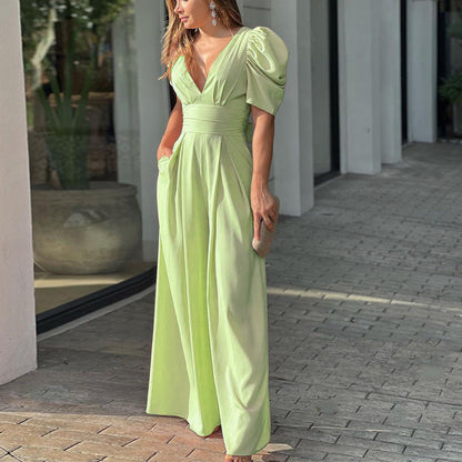 Flattering Wide Leg Women's Jumpsuit with V Neckline