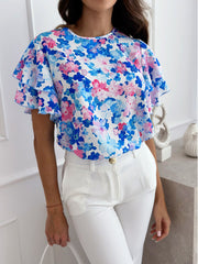 Loose Fit Women's Blouse with Ruffled Sleeves Floral Print - Nocini