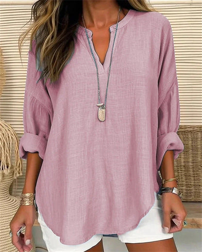 Casual V-Neck Women's Cotton Shirt
