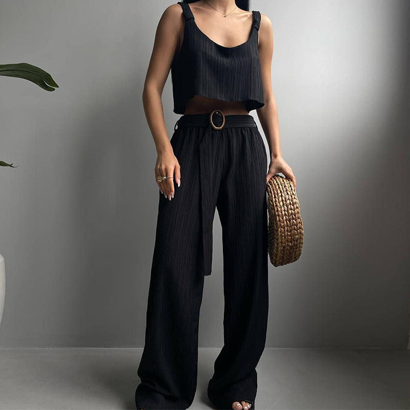 Women's 2 Piece Outfit - Crop Top and Loose Fit Pants