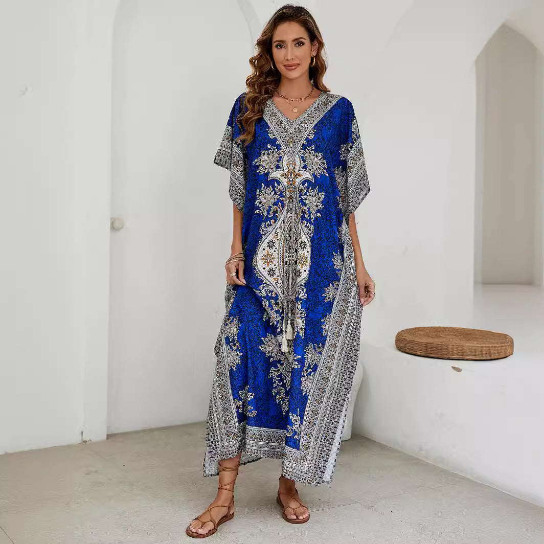 Casual Maxi Dress for Women with V Neckline - Nocini