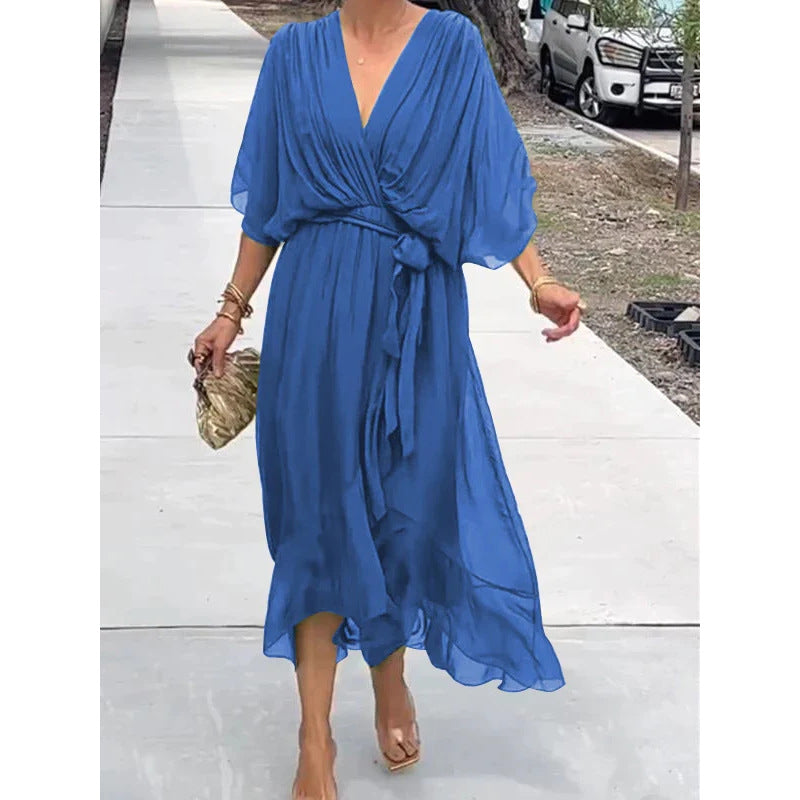 Flowy Maxi Dress for Women with Bell Sleeves