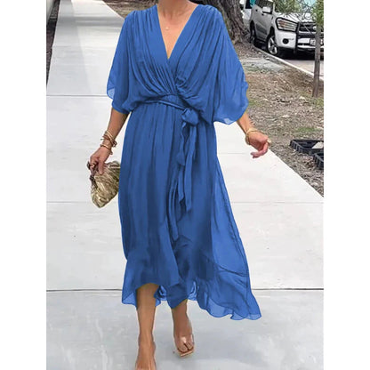 Flowy Maxi Dress for Women with Bell Sleeves