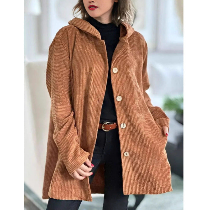 Casual Corduroy Hooded Coat for Women
