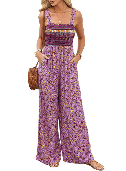 Women's Flowy V Neck Jumpsuit with Loose Fit and Pockets