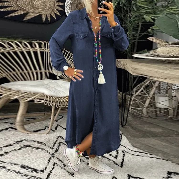 Casual Denim Midi Dress for Women - Nocini