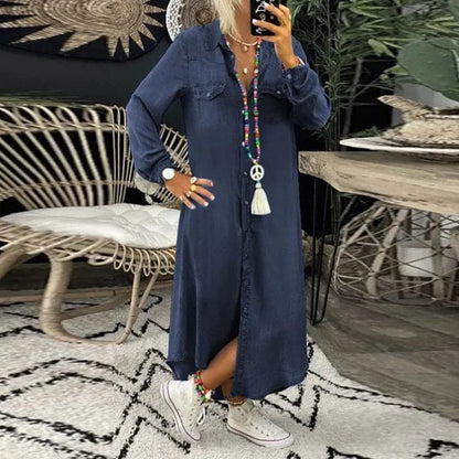 Casual Denim Midi Dress for Women - Nocini