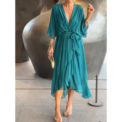 Flowy Maxi Dress for Women with Bell Sleeves