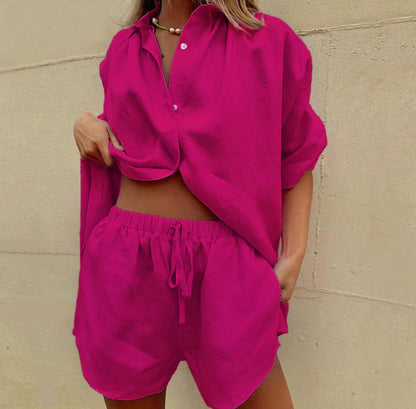 Women's Linen Shirt and Shorts Set - Comfortable Summer Outfit