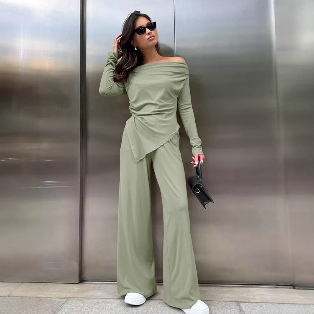 Women's Jumpsuit Set - Casual Off Shoulder Top and Pants