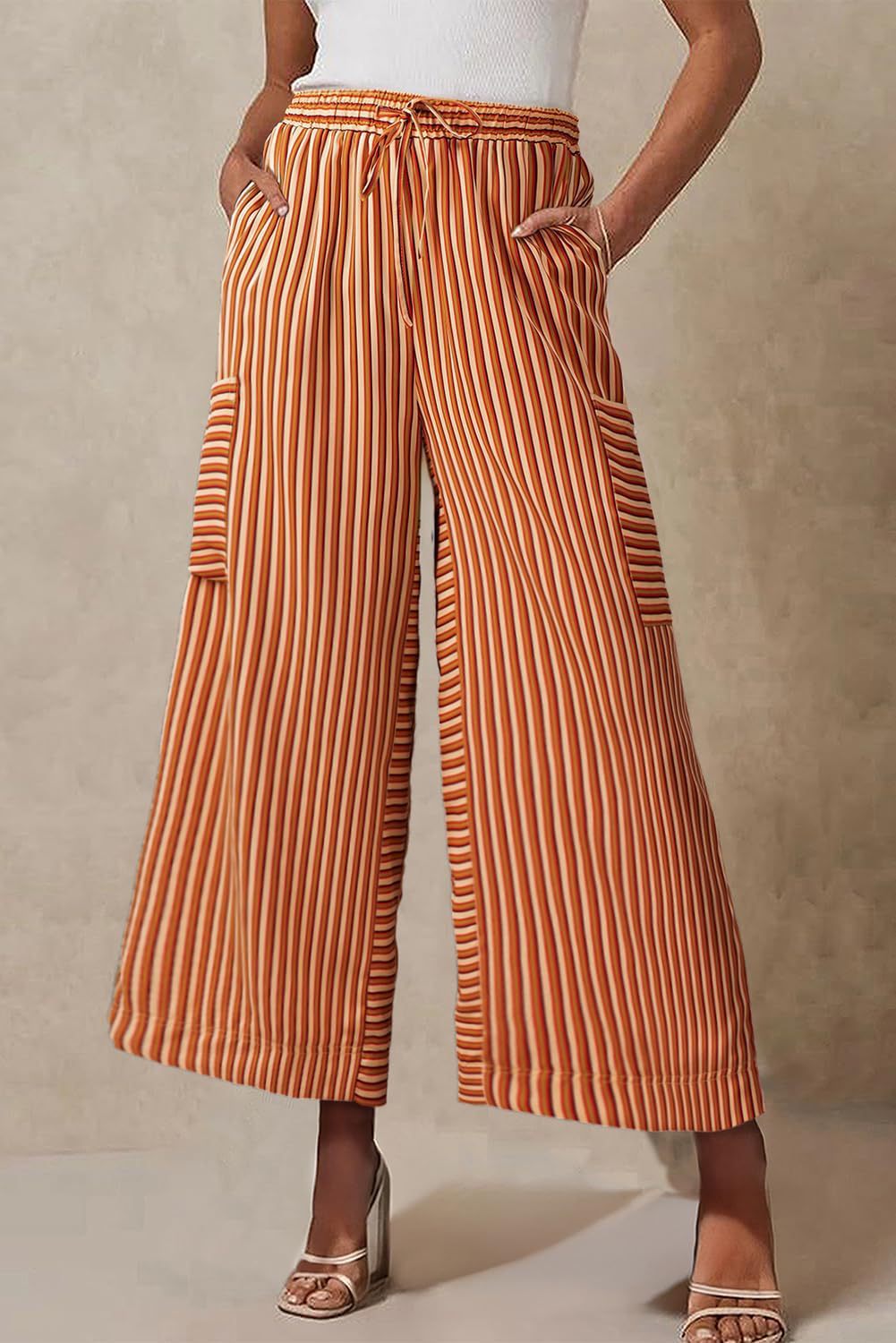Comfy Wide Leg Women's Pants with Stripes
