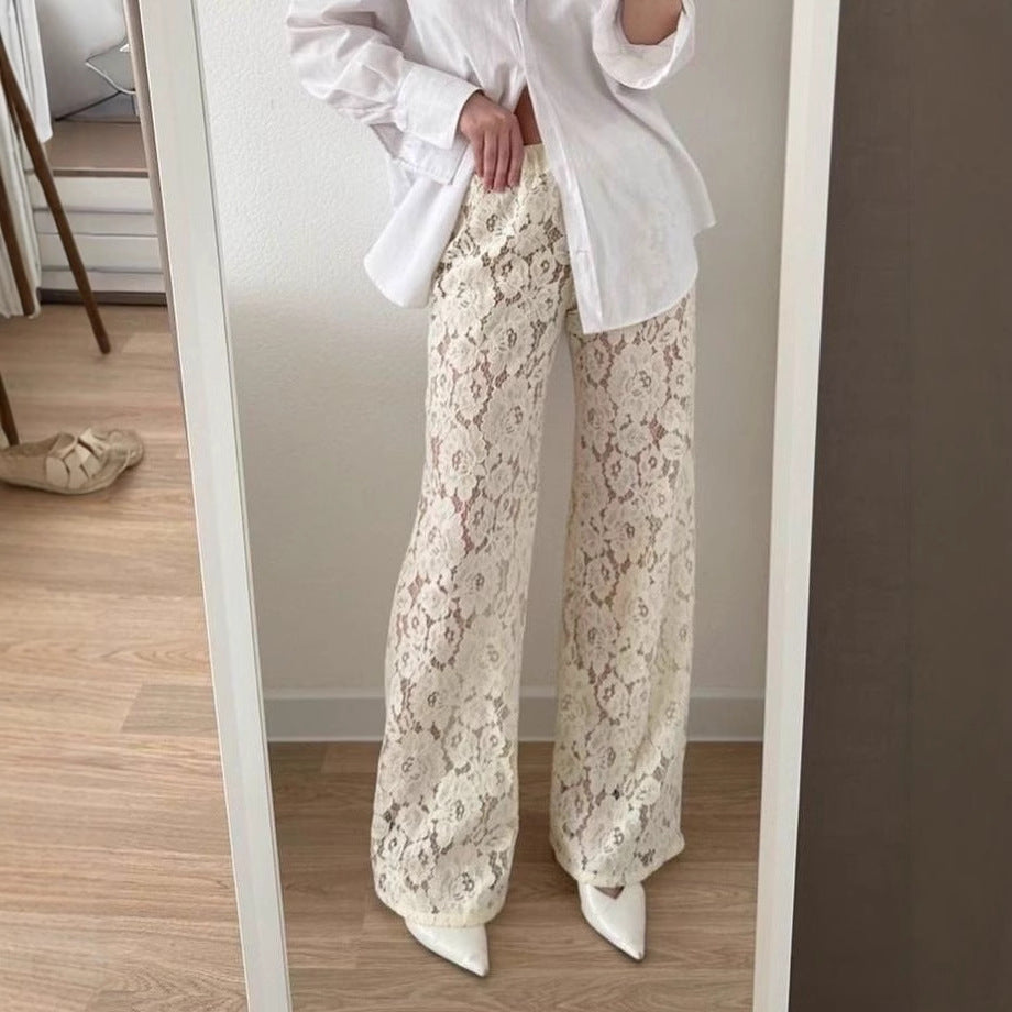 Ladies Full Length Trousers with Lace Details - Nocini