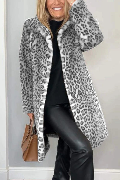 Plush Faux Fur Leopard Coat for Women
