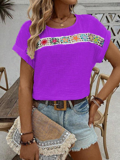 Casual Loose Fit Embroidered Blouse
