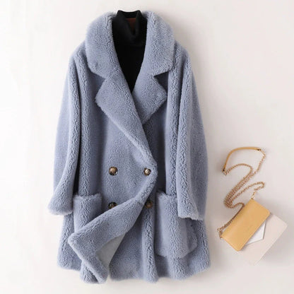 Warm Faux Fur Double Breasted Teddy Jacket