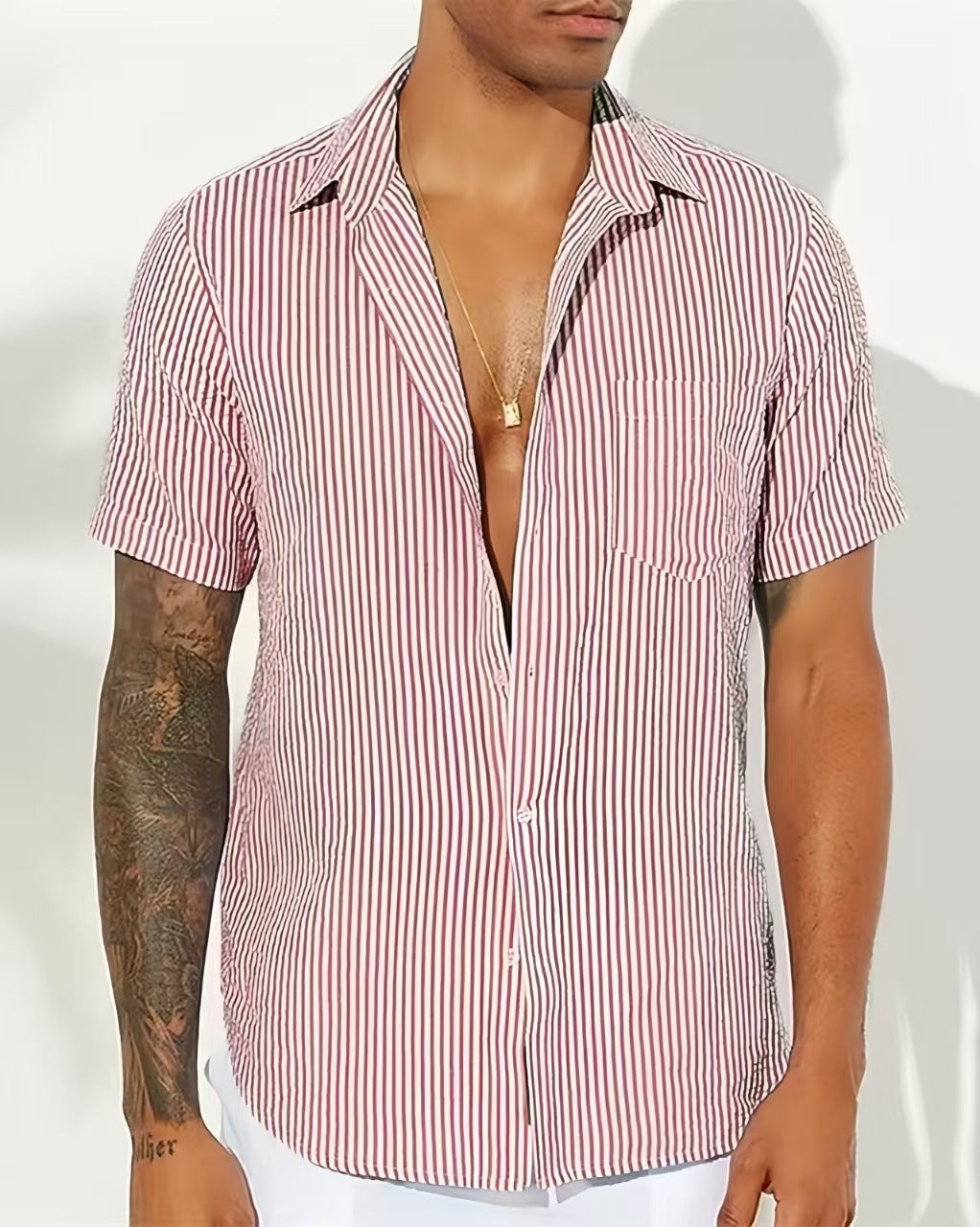 Casual Men's Short Sleeve Striped Shirt