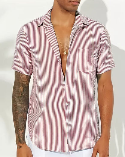 Casual Men's Short Sleeve Striped Shirt