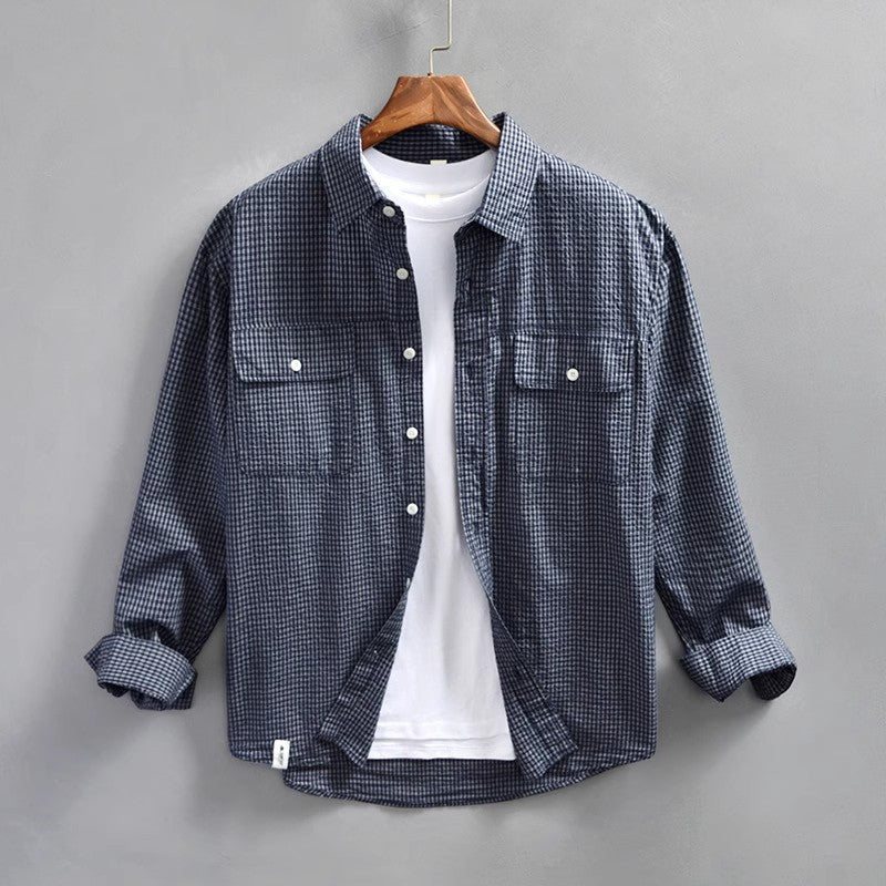 Casual Men's Cotton Long Sleeve Striped Shirt