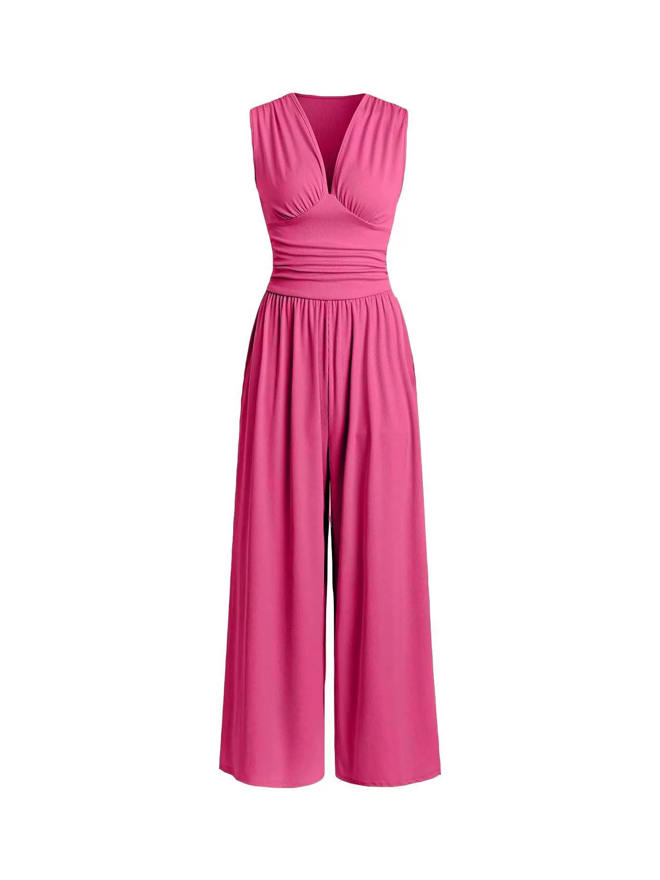 Comfortable Women's Wide Leg Jumpsuit V-Neck Design