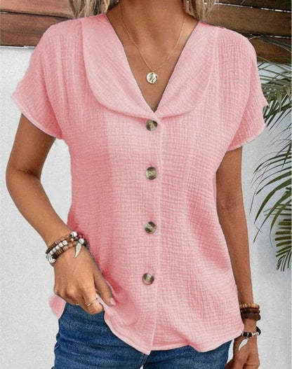 Relaxed Fit Women's Cotton Blouse with Collar Button Front