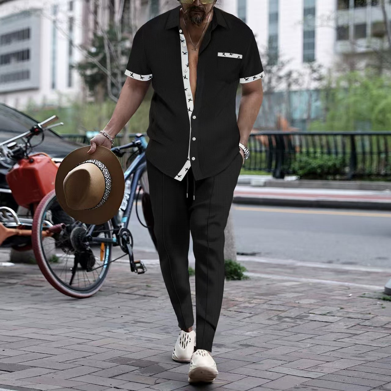 Men's Casual Short Sleeve Shirt with Classic Trim - Nocini