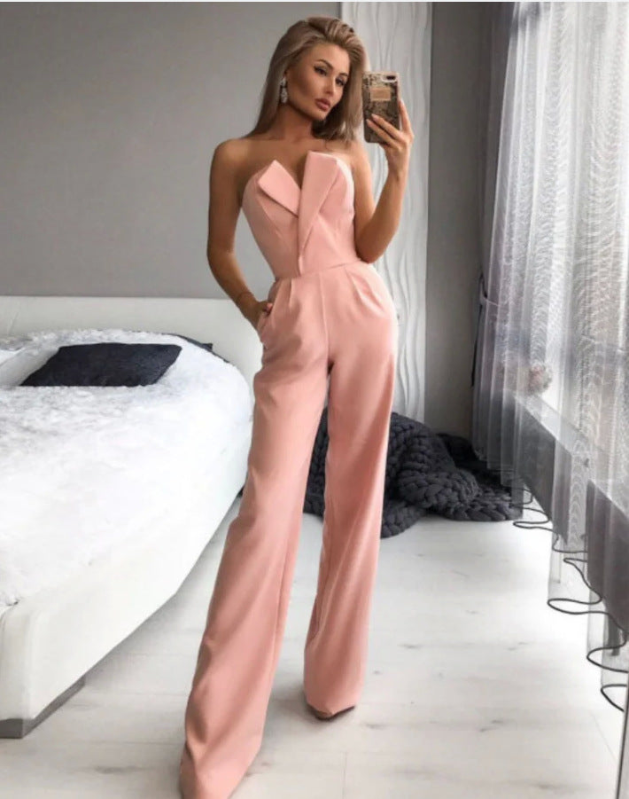 Women's Strapless Wide Leg Jumpsuit Elegant Style