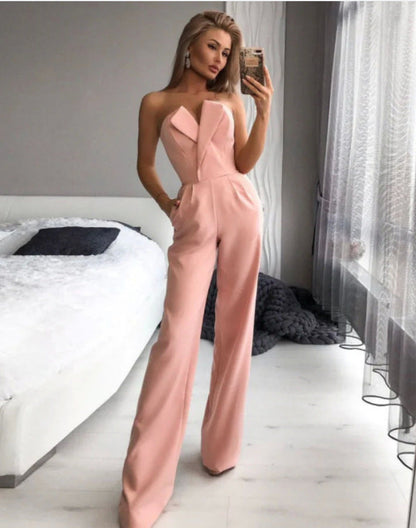 Women's Strapless Wide Leg Jumpsuit Elegant Style