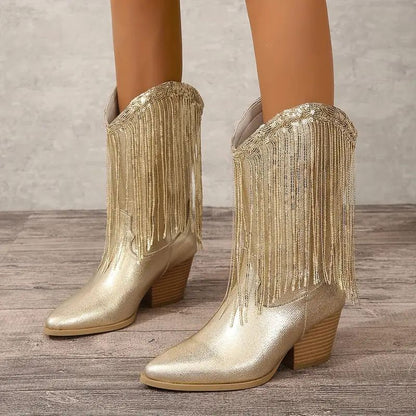 Cowgirl Mid Calf Boots with Fancy Fringe - Nocini