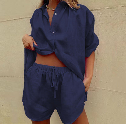 Women's Linen Shirt and Shorts Set - Comfortable Summer Outfit