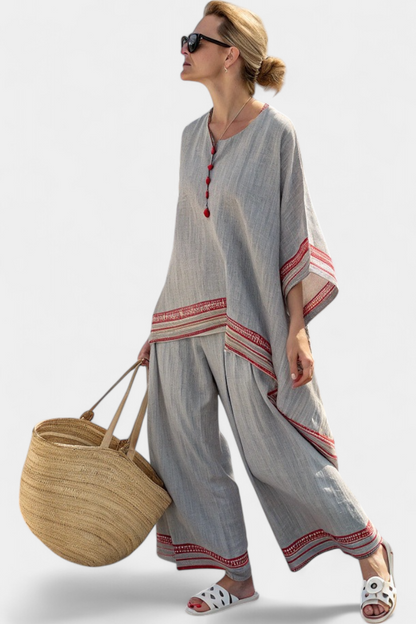 Chic Off-Center Top and Flowy Wide Leg Pants