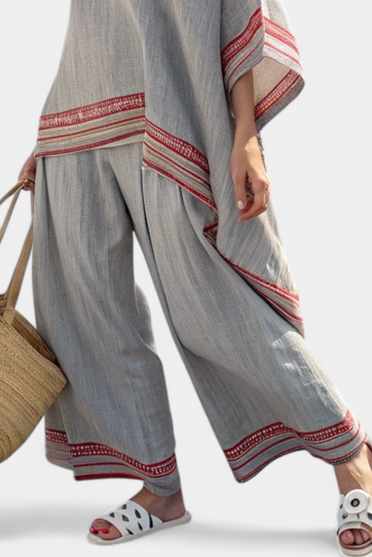 Chic Off-Center Top and Flowy Wide Leg Pants