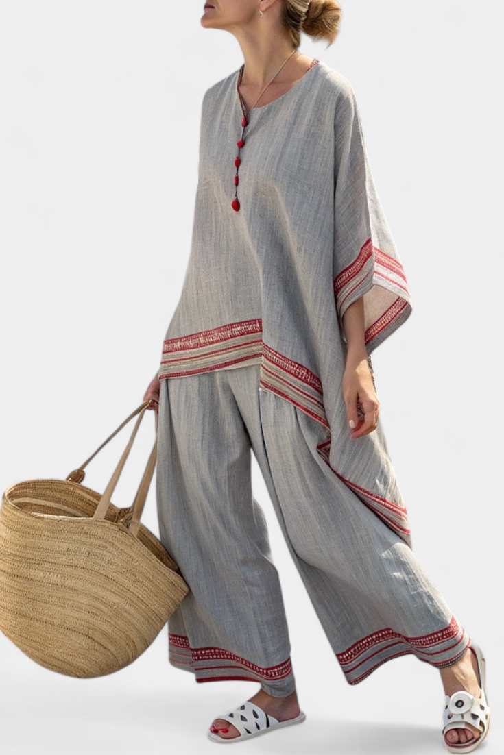 Chic Off-Center Top and Flowy Wide Leg Pants - Olytrend