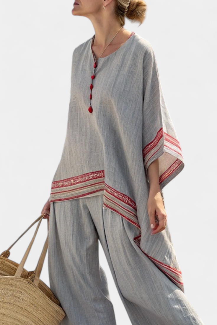 Chic Off-Center Top and Flowy Wide Leg Pants