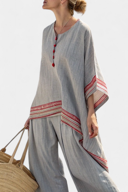 Chic Off-Center Top and Flowy Wide Leg Pants