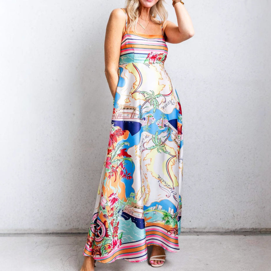 Elegant Maxi Dress - Flowy Lightweight Tropical Print - Nocini