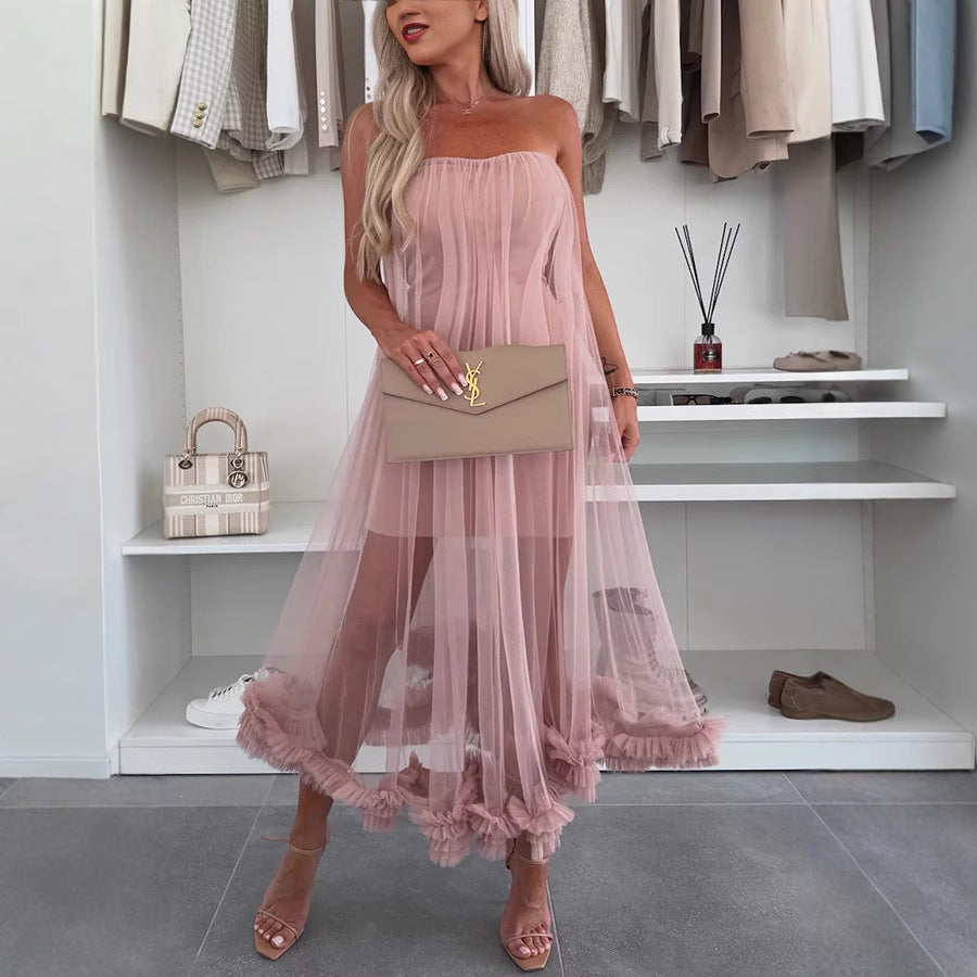 Sleeveless A-Line Midi Dress with Ruffled Hem - Nocini