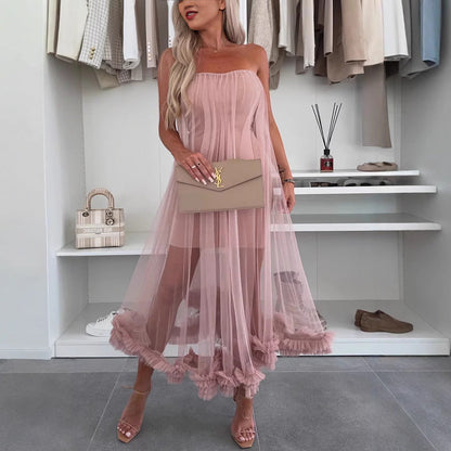 Sleeveless A-Line Midi Dress with Ruffled Hem - Nocini