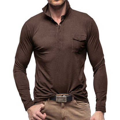 Classic Men's Polo Shirt with Long Sleeves and Pocket