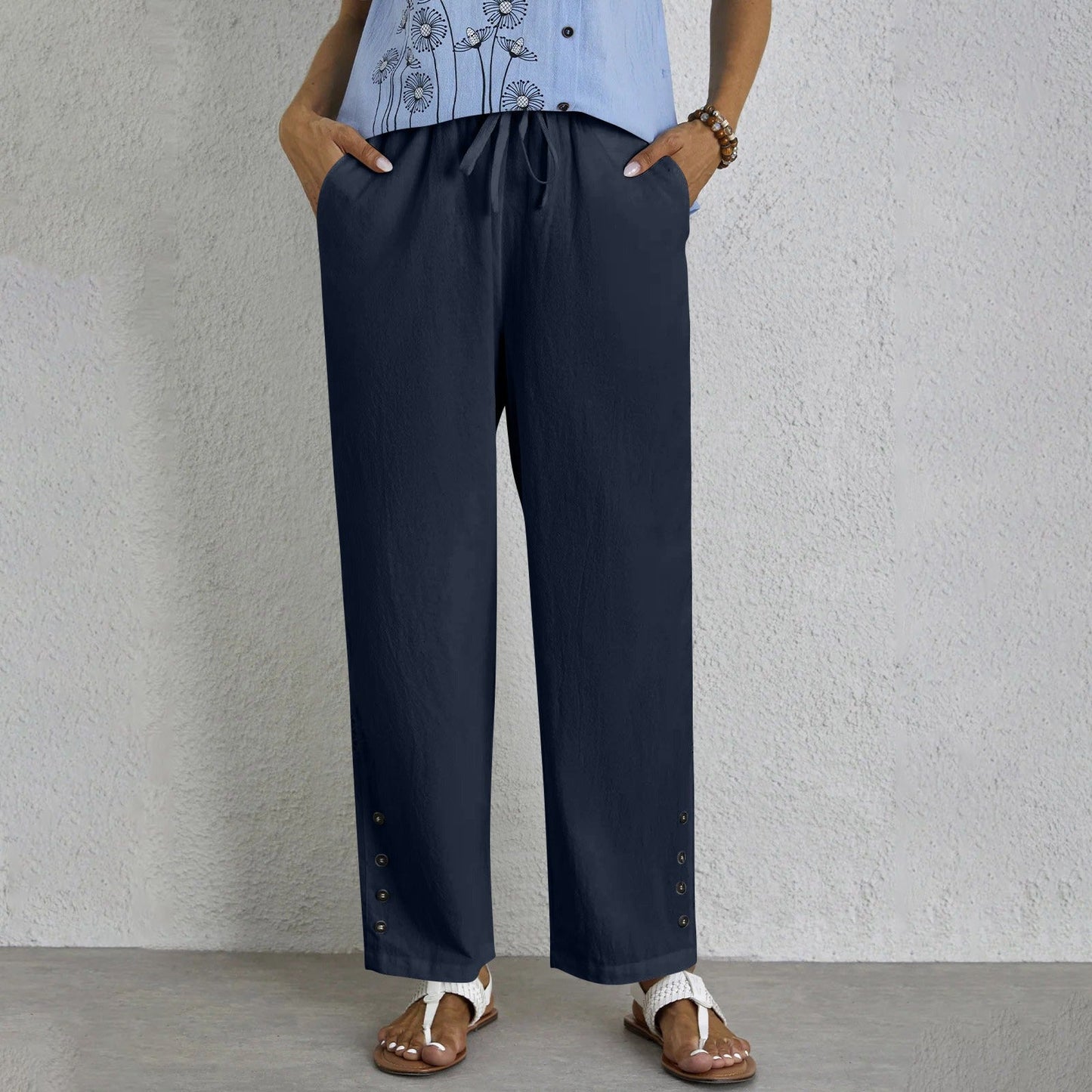 Comfortable Women's Straight Leg Drawstring Pants - Nocini