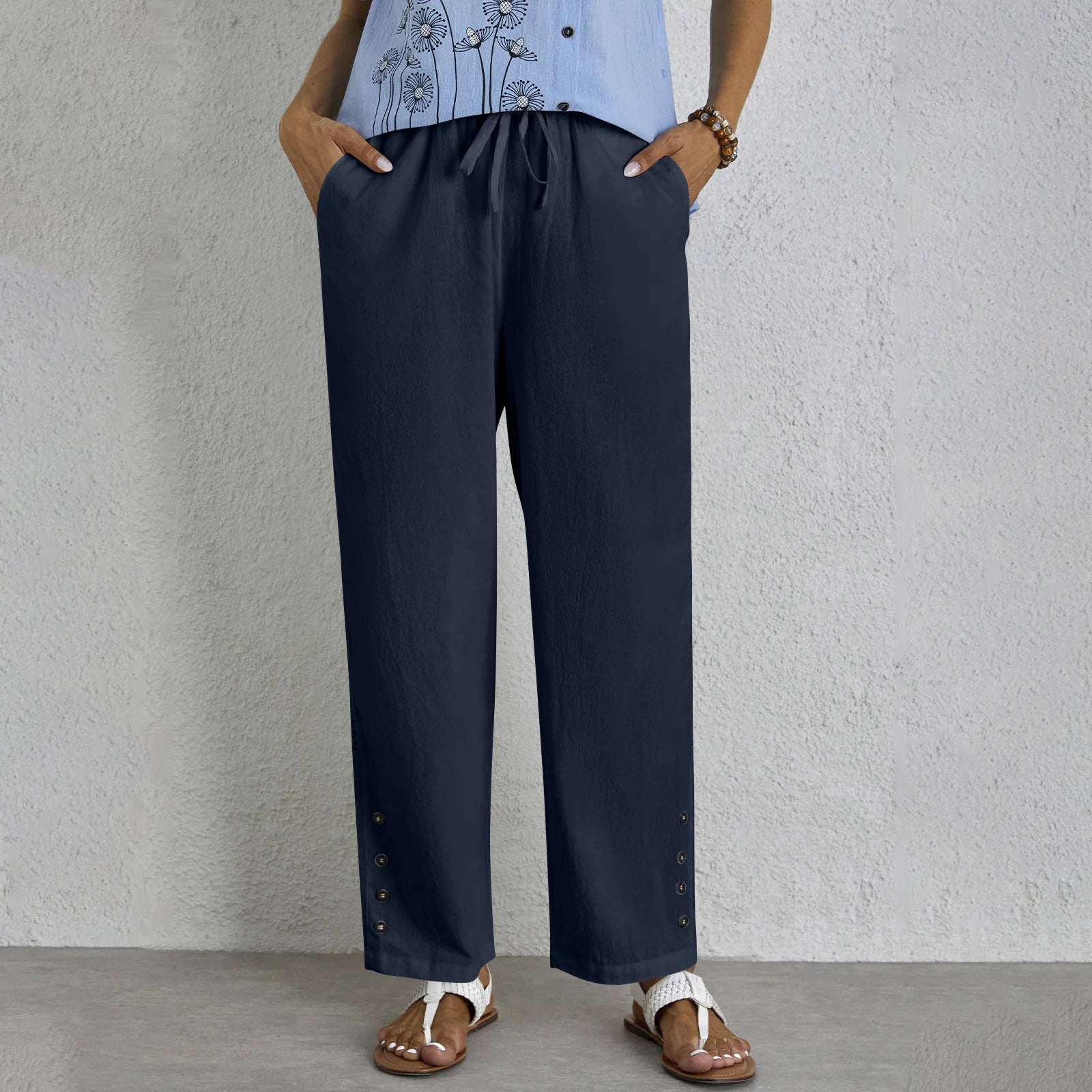 Comfortable Women's Straight Leg Drawstring Pants - Nocini