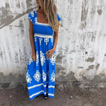 Flowy Women's Maxi Dress with Smocked Top - Nocini