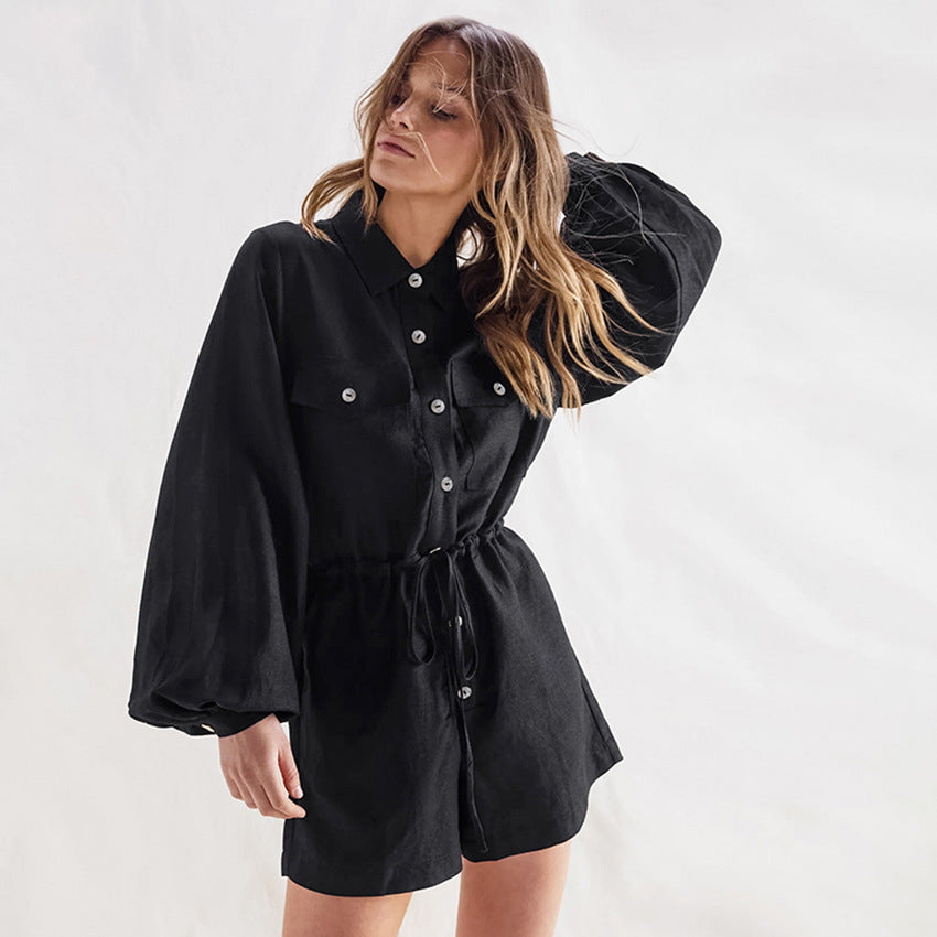 Relaxed Fit Women's Cotton Romper with Long Sleeves - Nocini