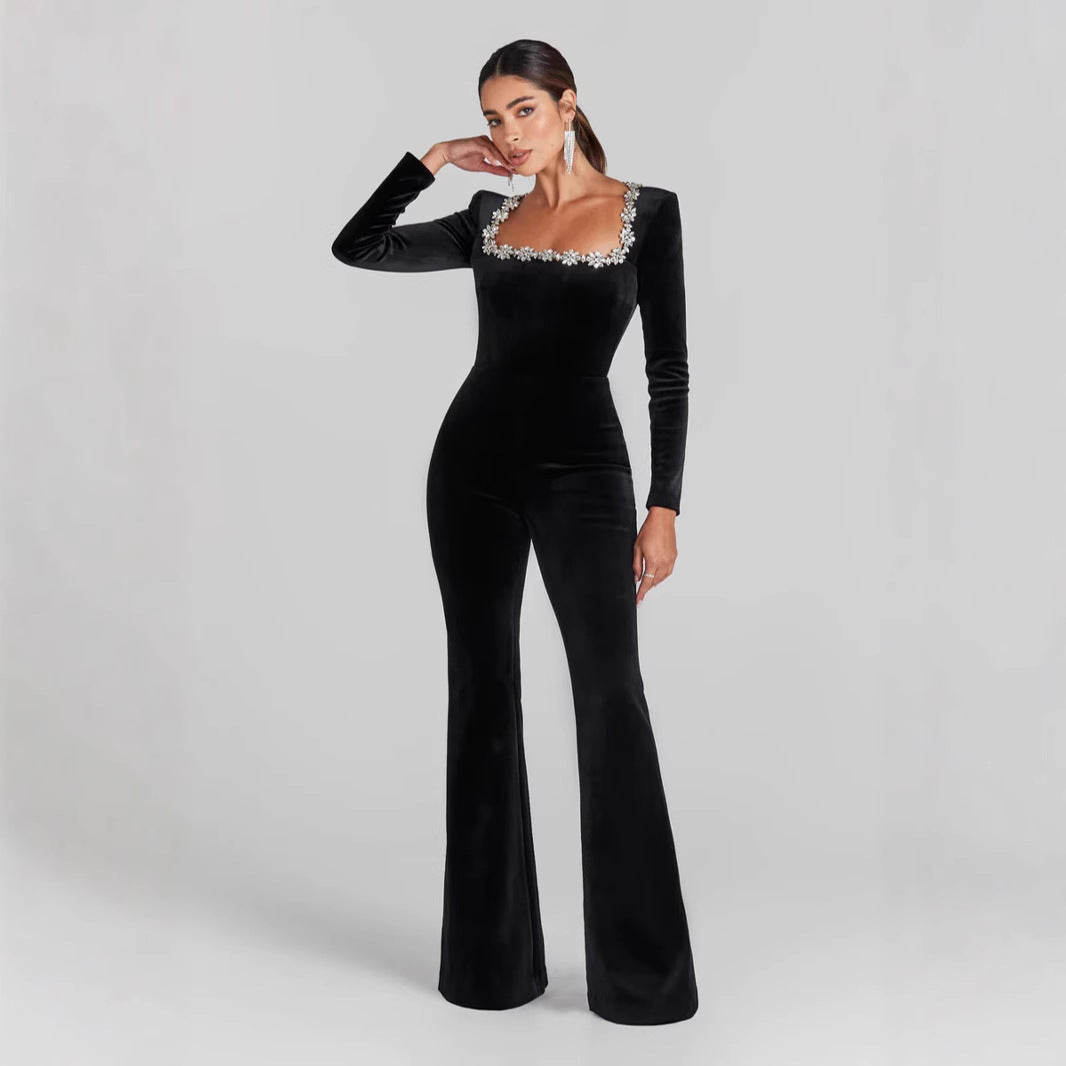 Women's Corduroy Jumpsuit Slim Fit Long Sleeve - Nocini