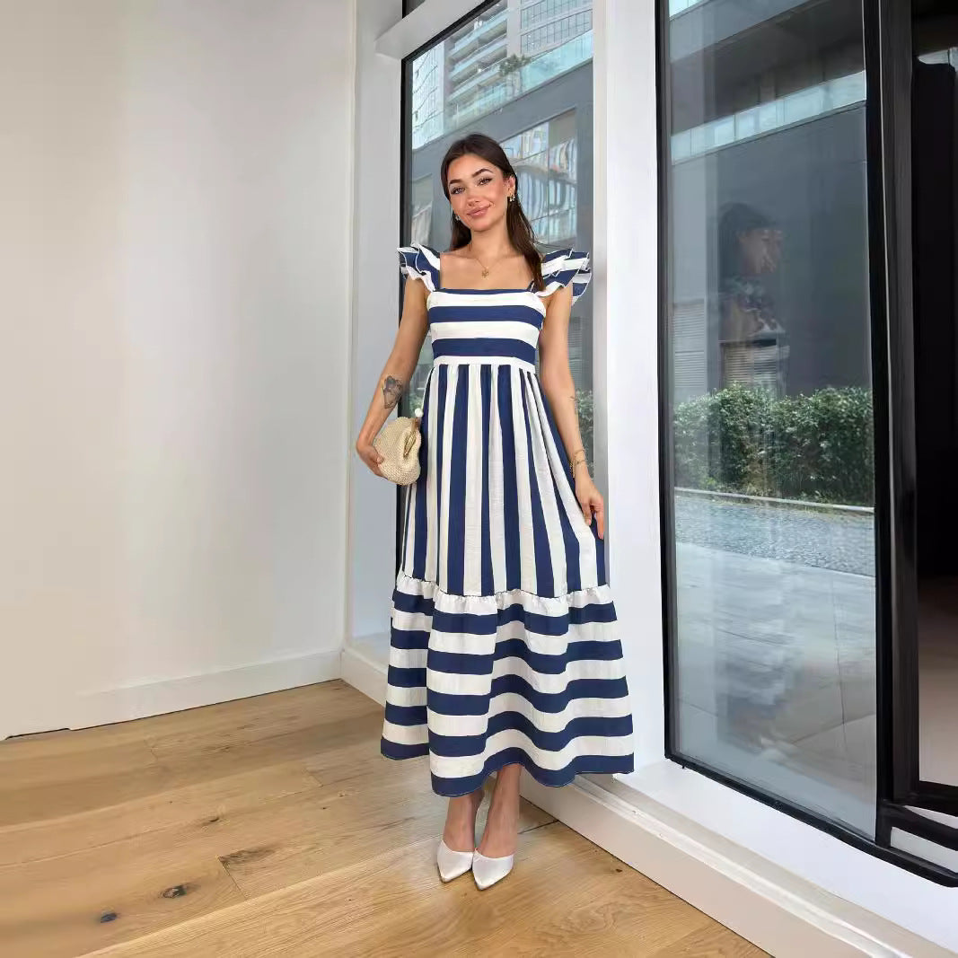 Casual Striped Off Shoulder Women's Dress - Nocini
